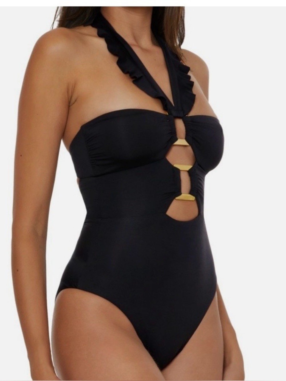 Swim Soluna Buckle Up Ruffle Halter One Piece Swimsuit.